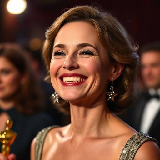 Foto de Ana Clara Albuquerque, fundadora da Academia de Entrevistadores Brasileiros, sorrindo em um evento de premiaäão.